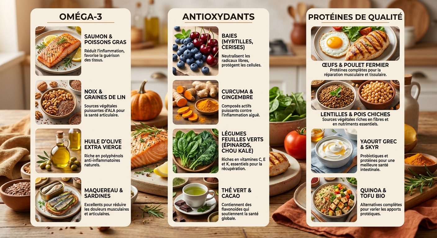 Infographie des 12 aliments anti-inflammatoires pour sportifs blessés