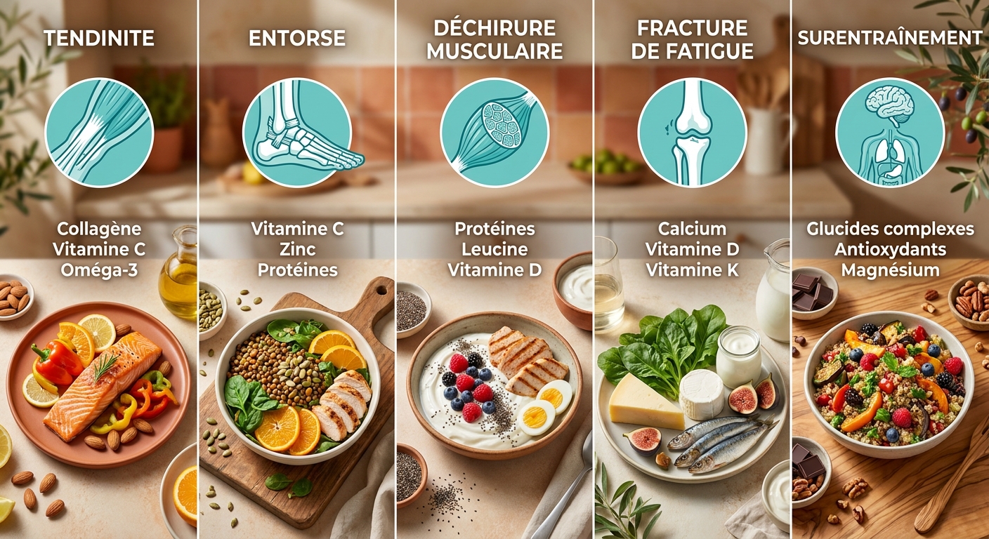 Infographie des protocoles nutritionnels selon le type de blessure du sportif
