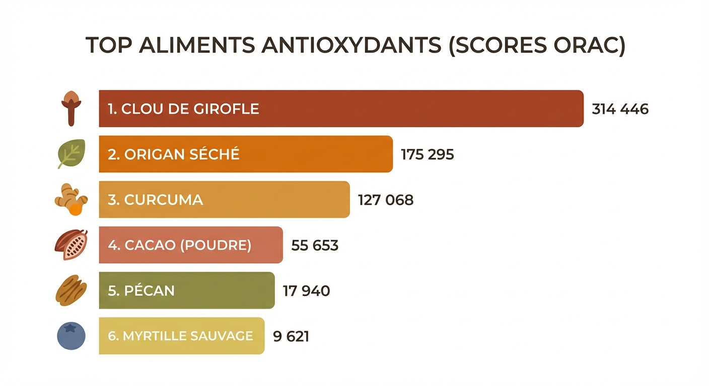 Classement des aliments les plus riches en antioxydants avec leur pouvoir protecteur