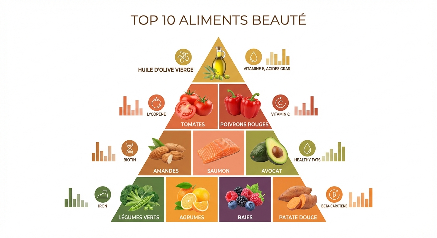 Pyramide des 10 meilleurs aliments beauté pour la peau, les cheveux et les ongles