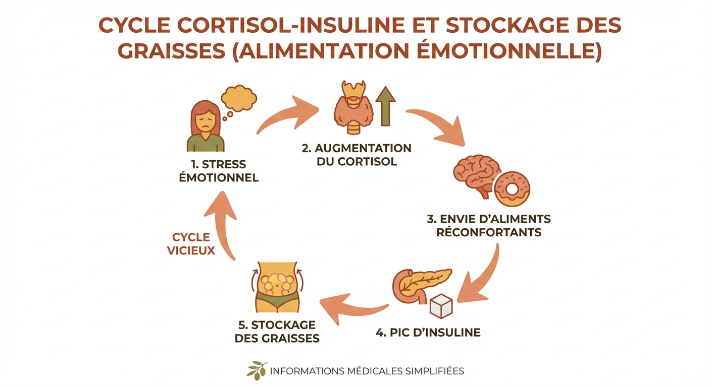 Cycle cortisol-insuline-stockage adipeux dans l'alimentation émotionnelle