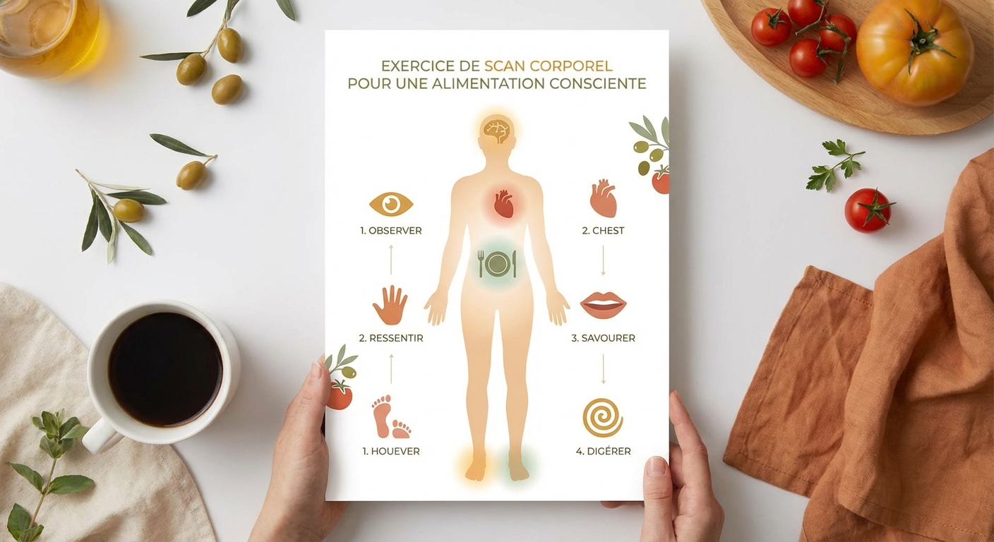 Exercice de body scan pour l'alimentation consciente étape par étape