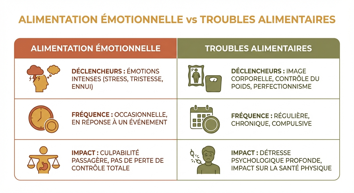 Tableau comparatif entre alimentation émotionnelle et trouble du comportement alimentaire