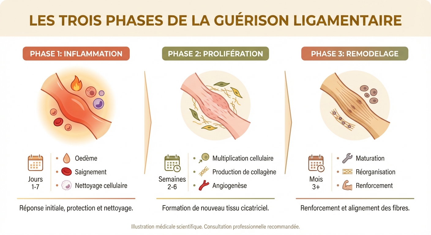 Les trois phases de la cicatrisation d'un ligament du genou