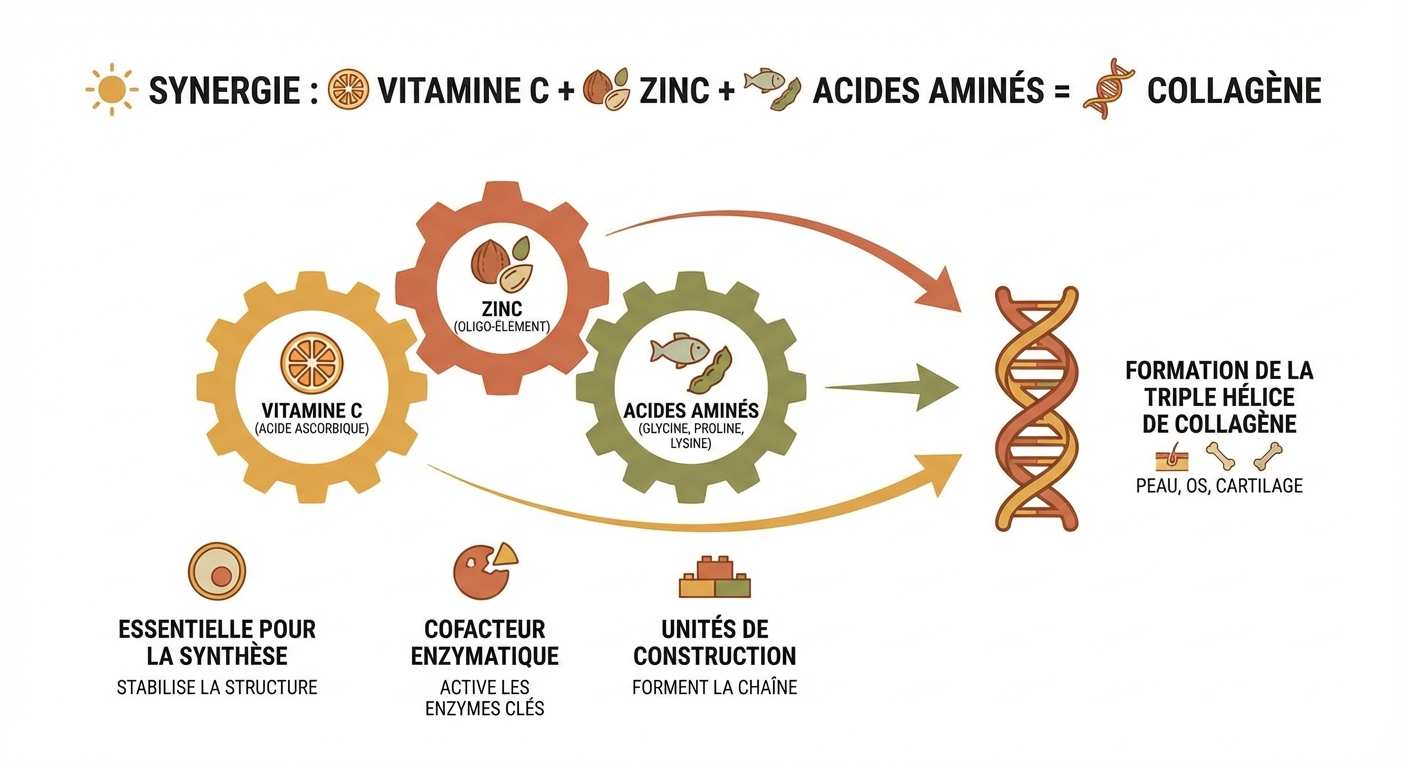 Synergie des micronutriments dans la synthèse du collagène