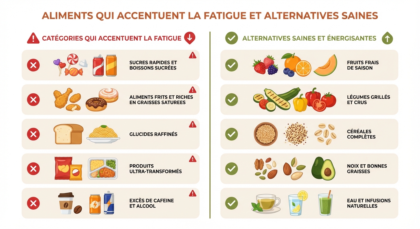 5 catégories d'aliments qui aggravent la fatigue et leurs alternatives saines