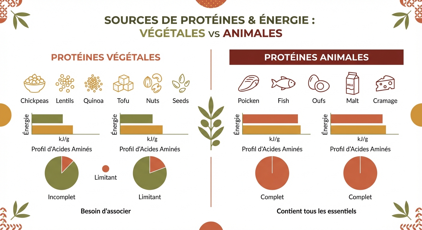 Comparatif des sources de protéines animales et végétales pour l'énergie