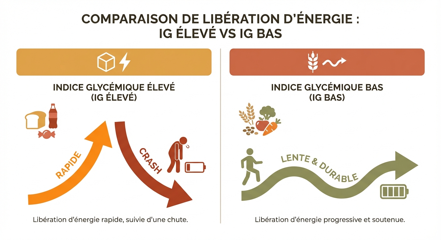 Comparaison de la libération d'énergie selon l'index glycémique