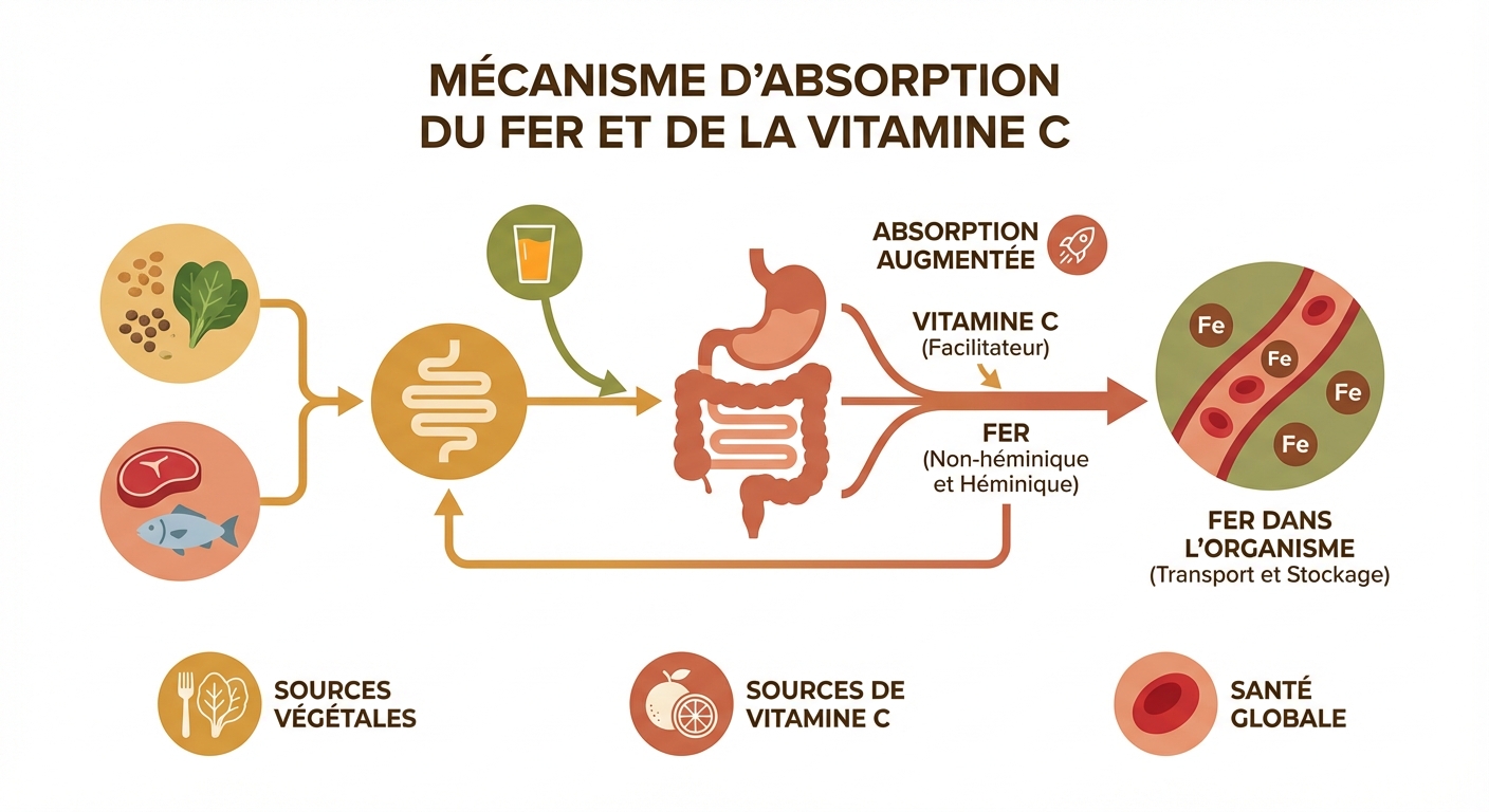 Mécanisme d'absorption du fer avec la vitamine C