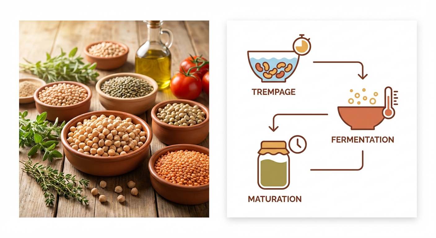 Processus de trempage et fermentation des légumineuses