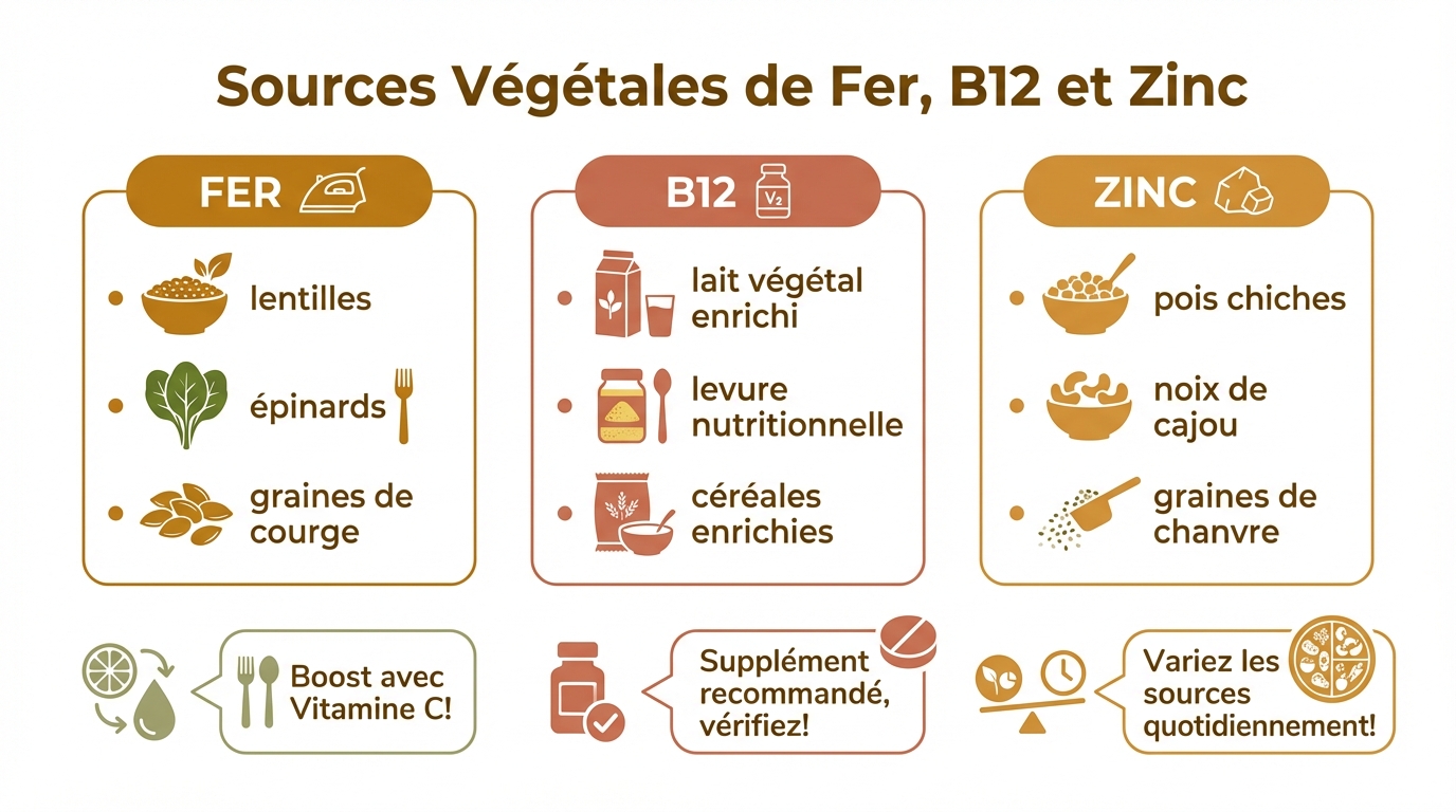 Sources végétales de fer, B12 et zinc