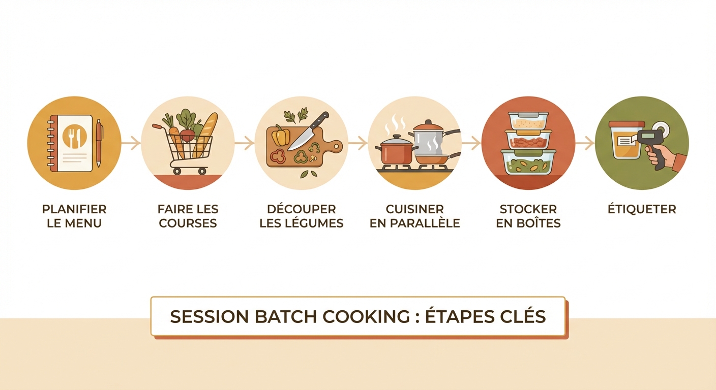 Les 6 étapes d'une session de batch cooking réussie, du planning au stockage