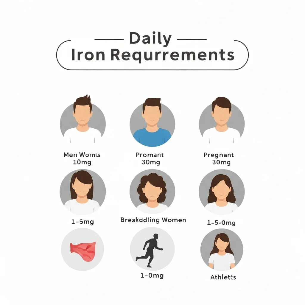 Infographie des besoins journaliers en fer selon le profil : homme, femme, femme enceinte, sportif