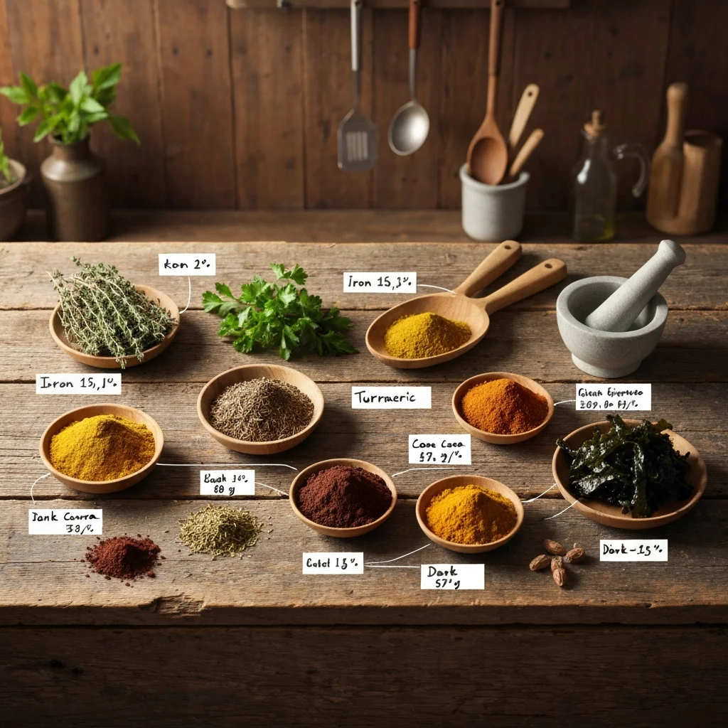 Aliments riches en fer souvent négligés : épices, herbes séchées, cacao et algues