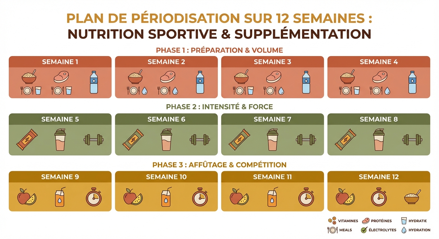 Calendrier de périodisation d'une cure de collagène sur 12 semaines