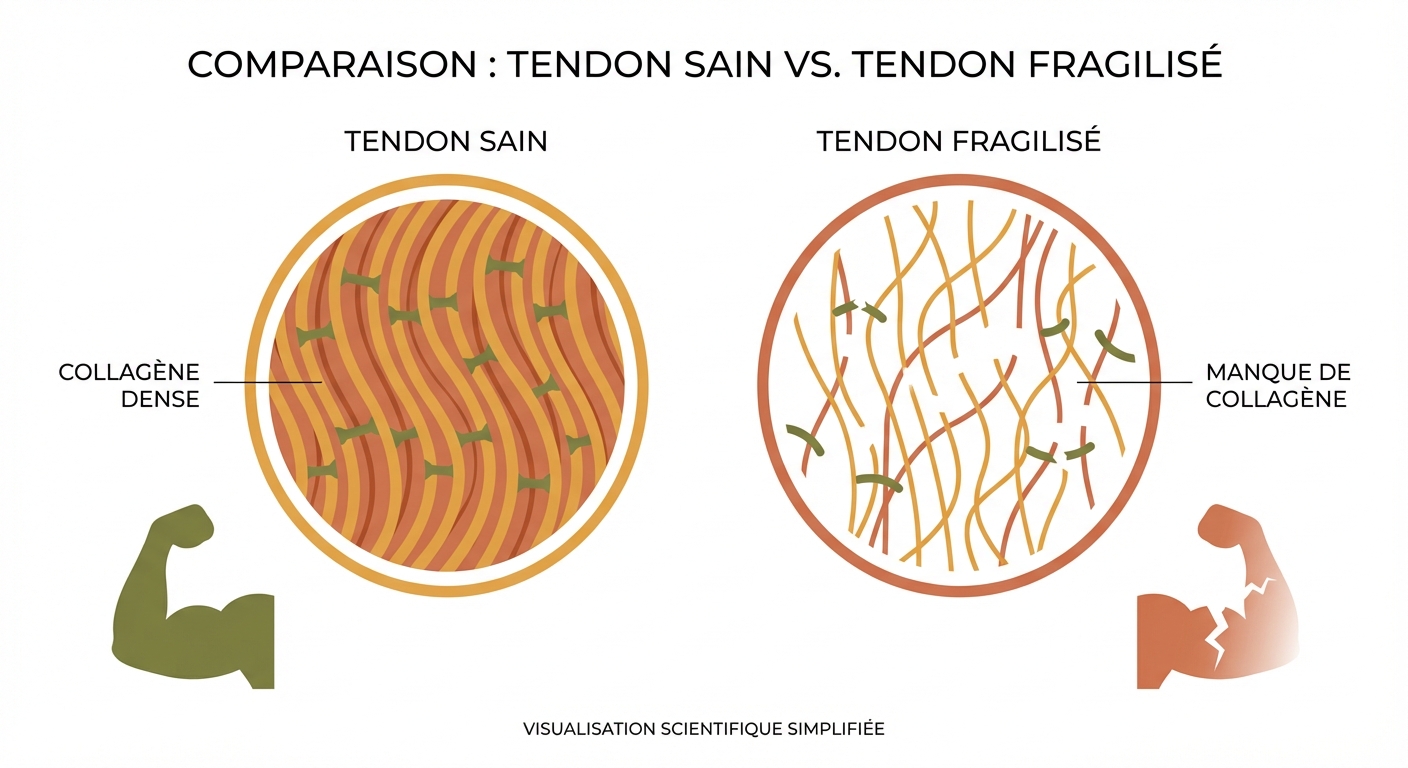 Comparaison entre un tendon sain et un tendon carencé en collagène