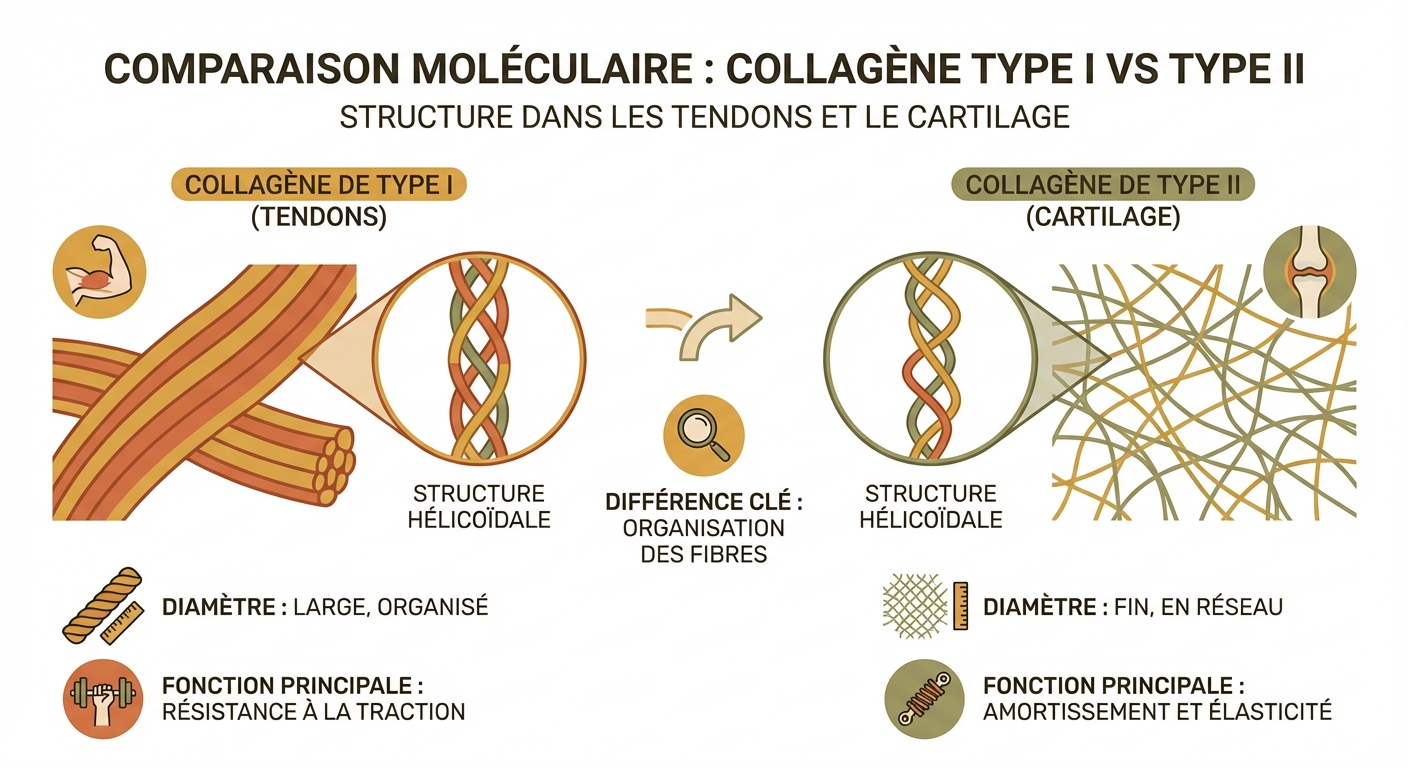 Différence moléculaire entre le collagène de type I et de type II