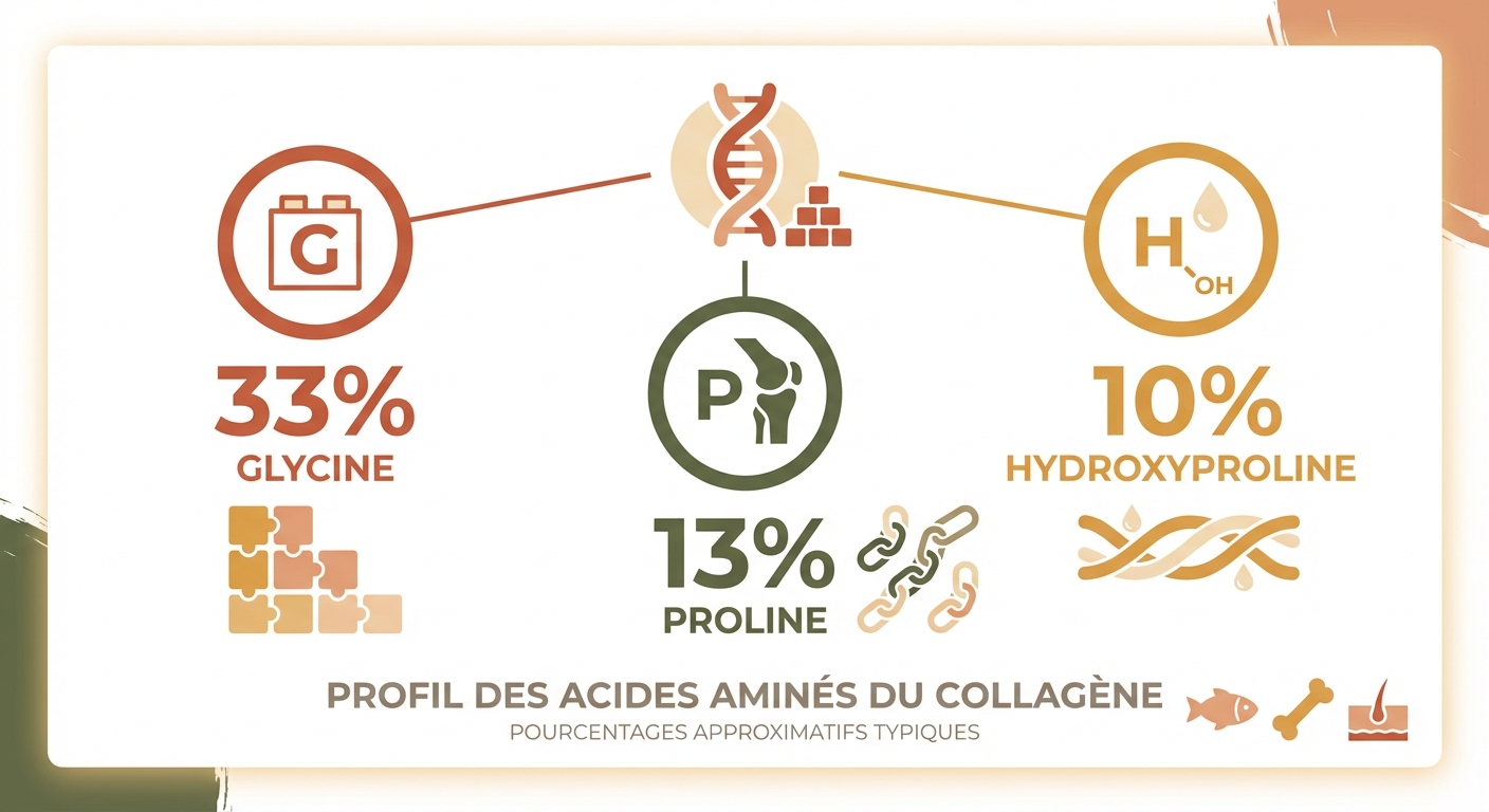 Profil en acides aminés du collagène : glycine, proline et hydroxyproline