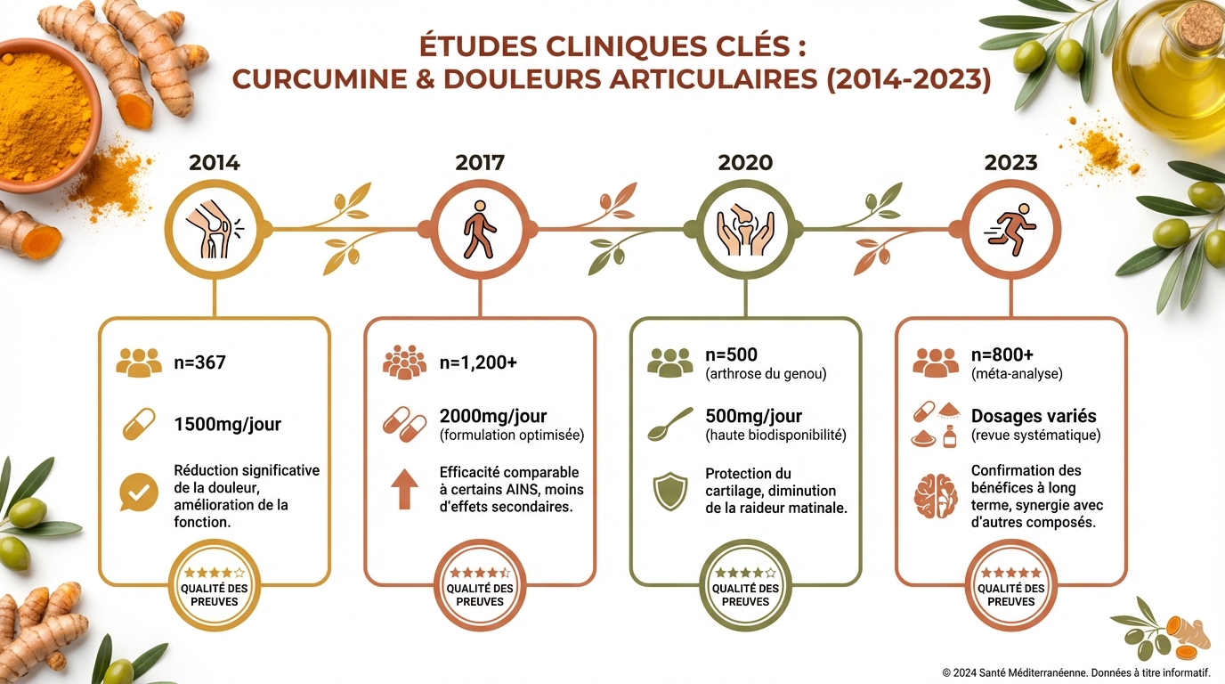 Chronologie des études cliniques sur la curcumine et les douleurs articulaires
