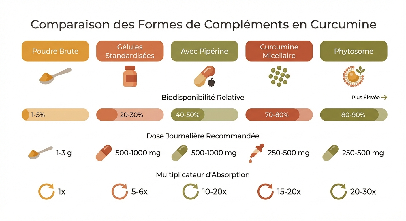 Comparatif des formes de curcuma et leur biodisponibilité