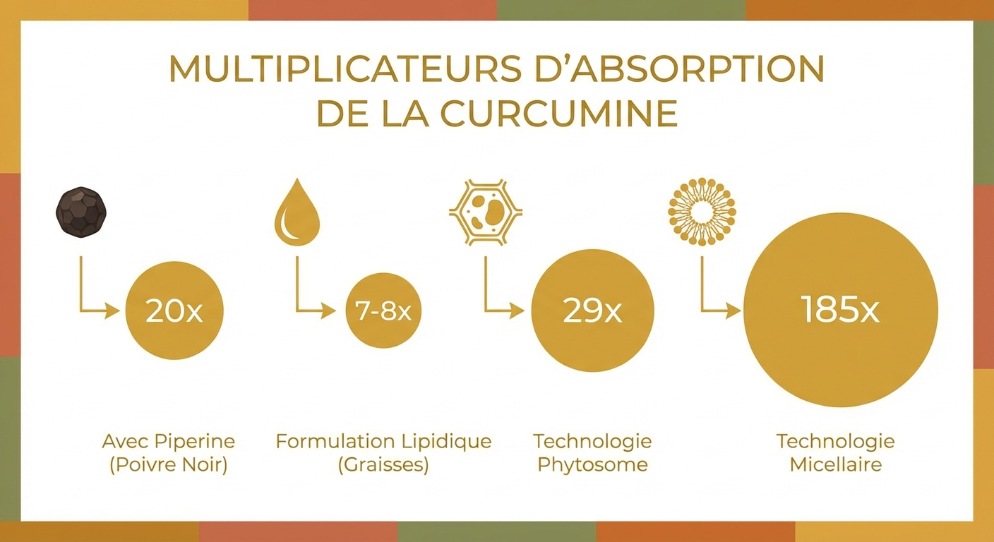 Multiplicateurs d'absorption de la curcumine selon la formulation