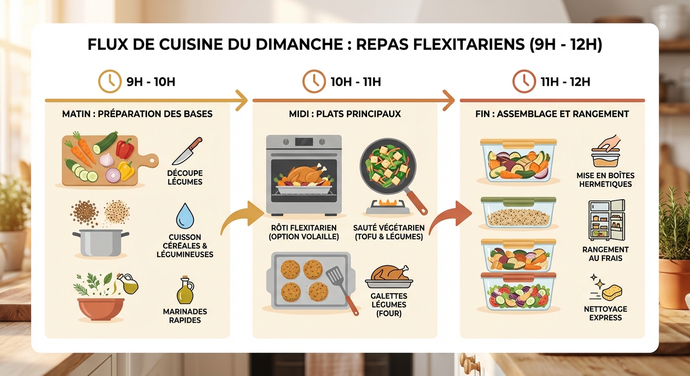 Organisation du batch cooking flexitarien du dimanche pour la semaine