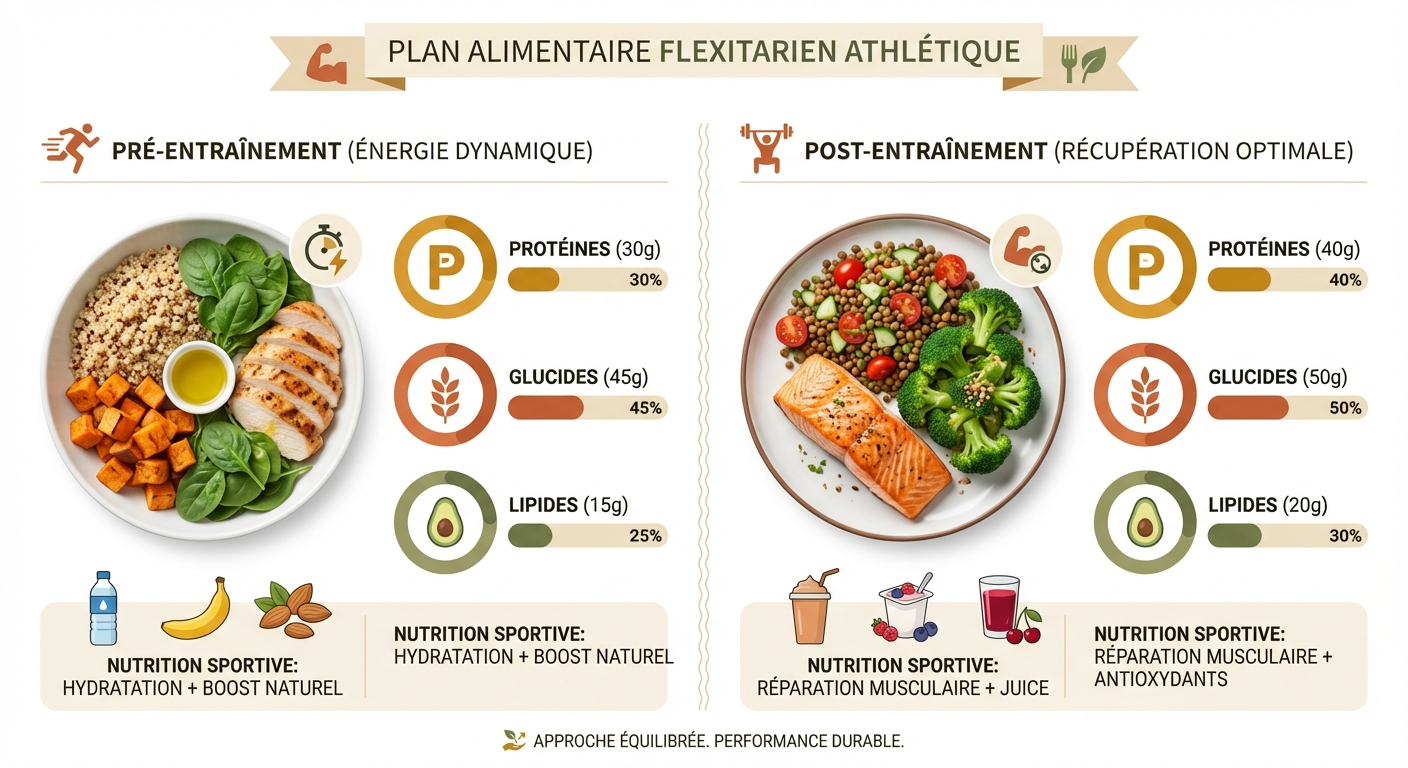 Plan nutritionnel flexitarien pour sportifs avec répartition des macronutriments