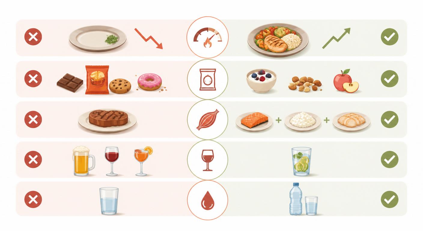 Infographie des cinq erreurs nutritionnelles à éviter pendant la convalescence sportive