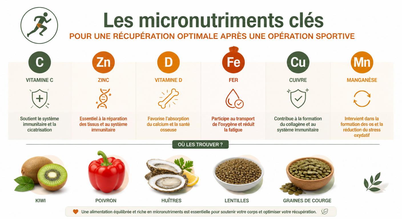 Infographie des micronutriments indispensables à la cicatrisation après une opération sportive