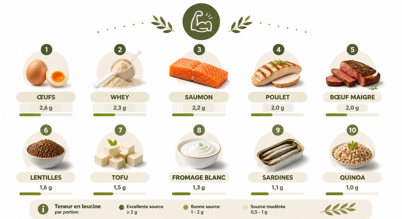 Infographie des 10 sources protéiques les plus riches en leucine