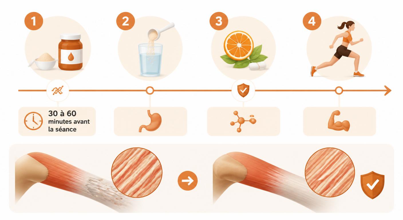 Infographie du protocole collagène vitamine C pour renforcer les tendons