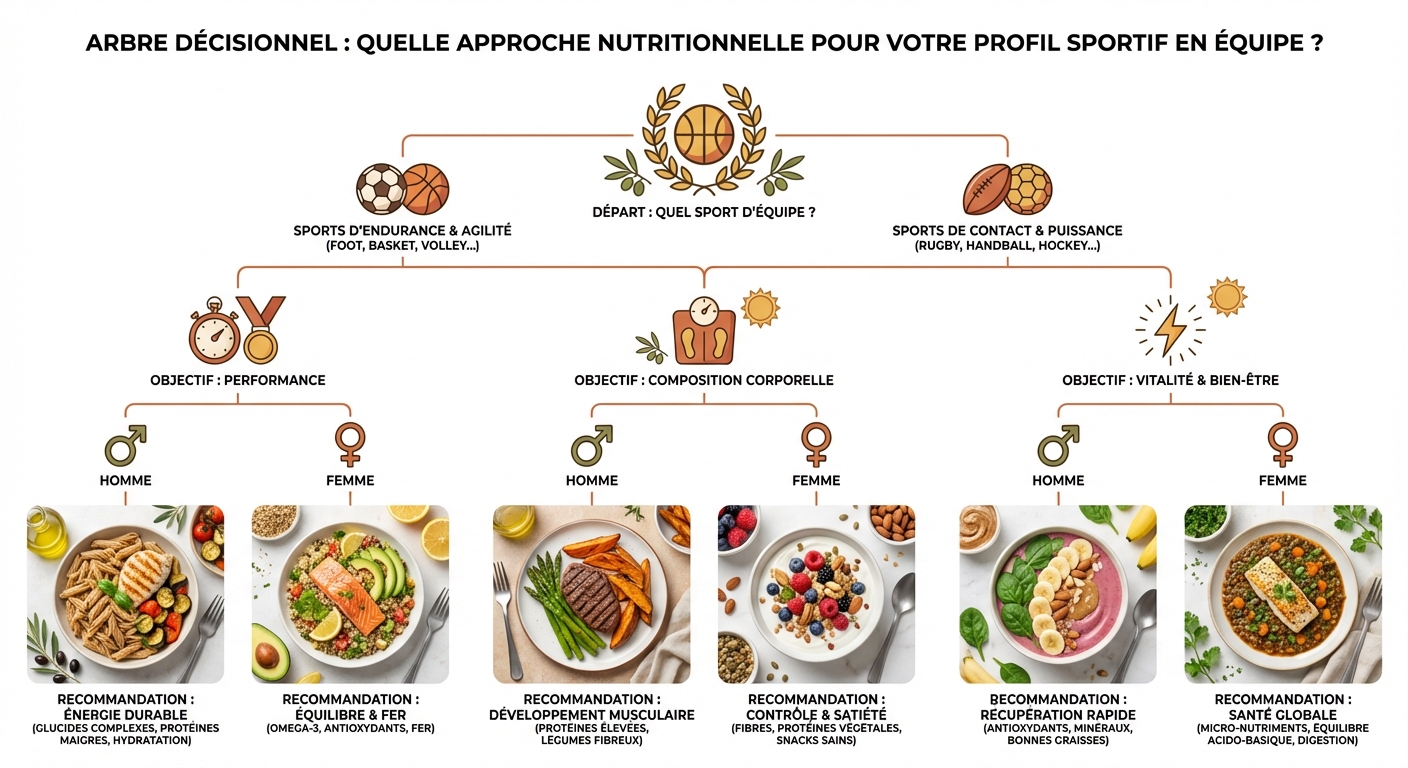 Arbre décisionnel pour choisir l'approche nutritionnelle adaptée à son profil de joueur de sport collectif