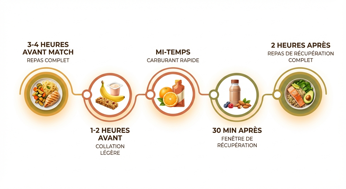 Chronologie des repas et collations autour d'un match de sport collectif