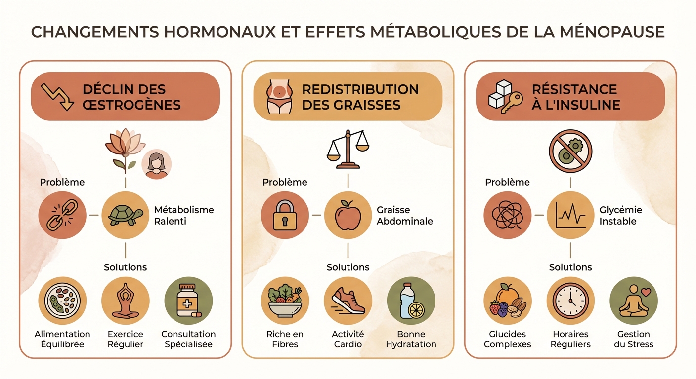 Changements hormonaux de la ménopause et leurs effets métaboliques avec solutions adaptées