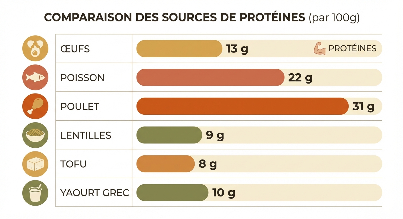 Comparatif des sources de protéines pour seniors en grammes pour 100 g
