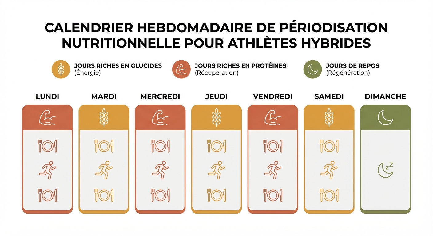 Calendrier hebdomadaire de périodisation nutritionnelle pour le profil athlétique hybride