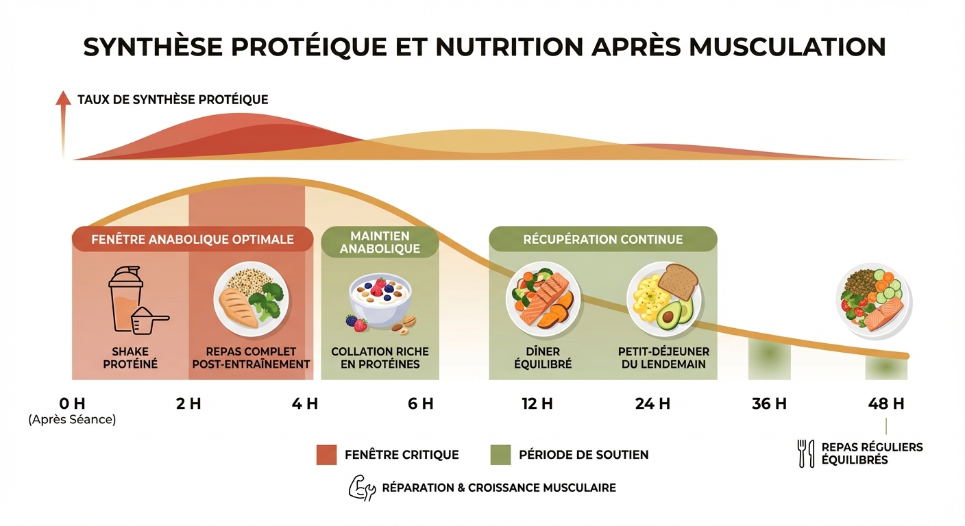 Chronologie de la synthèse protéique musculaire et fenêtres alimentaires optimales après un entraînement en force