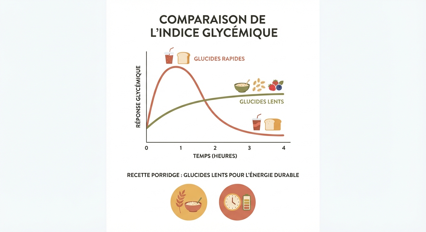 Comparaison de l'index glycémique des glucides lents et rapides avec les ingrédients du porridge énergétique