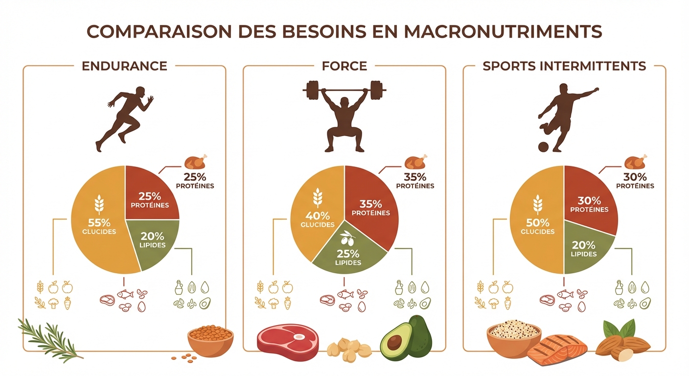 Comparaison des ratios macronutriments selon la discipline sportive