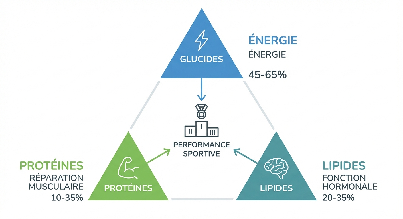 Infographie des trois macronutriments et leur rôle dans la performance sportive
