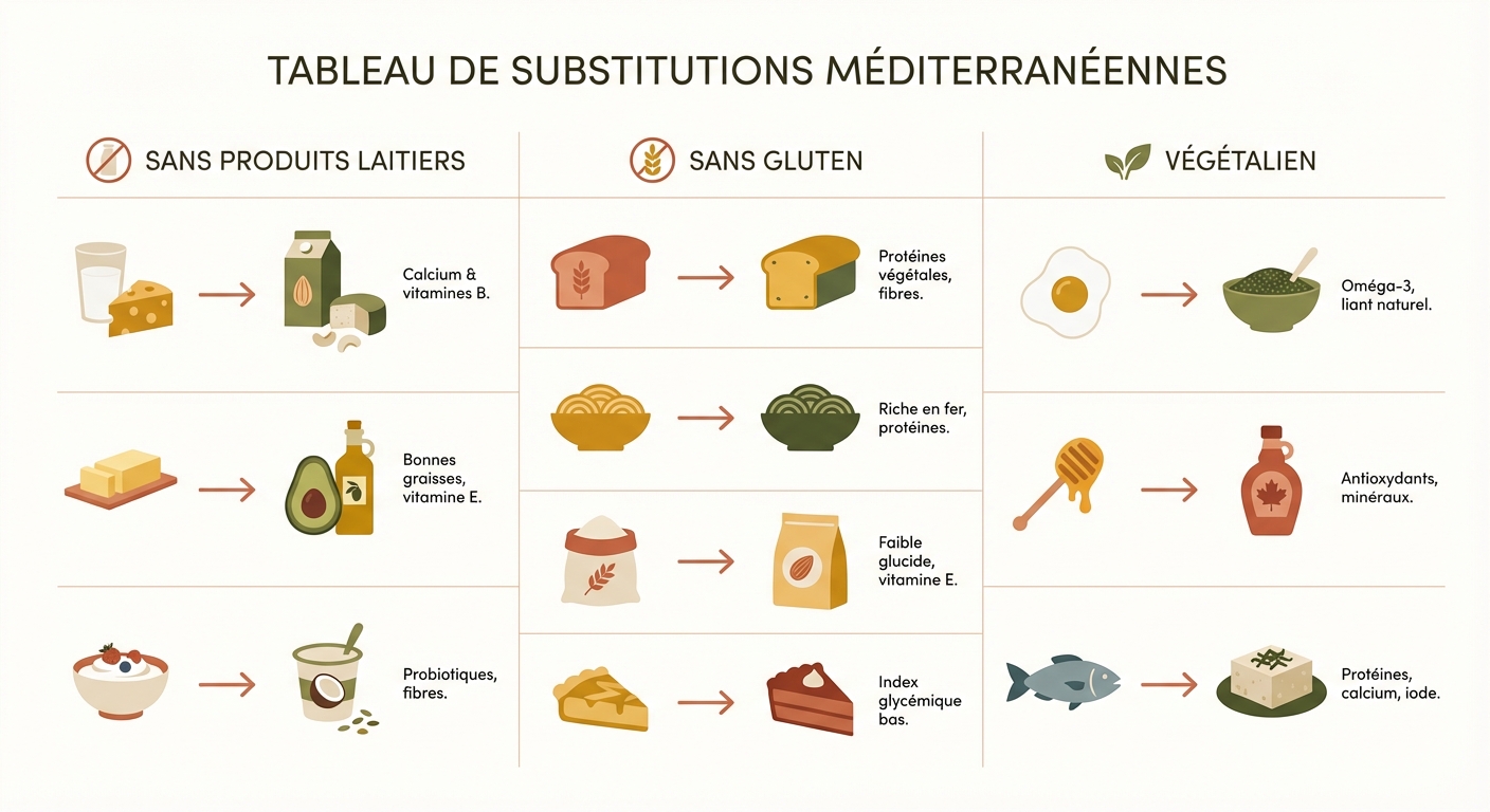 Tableau de substitutions d'ingrédients pour recettes sportives adaptées