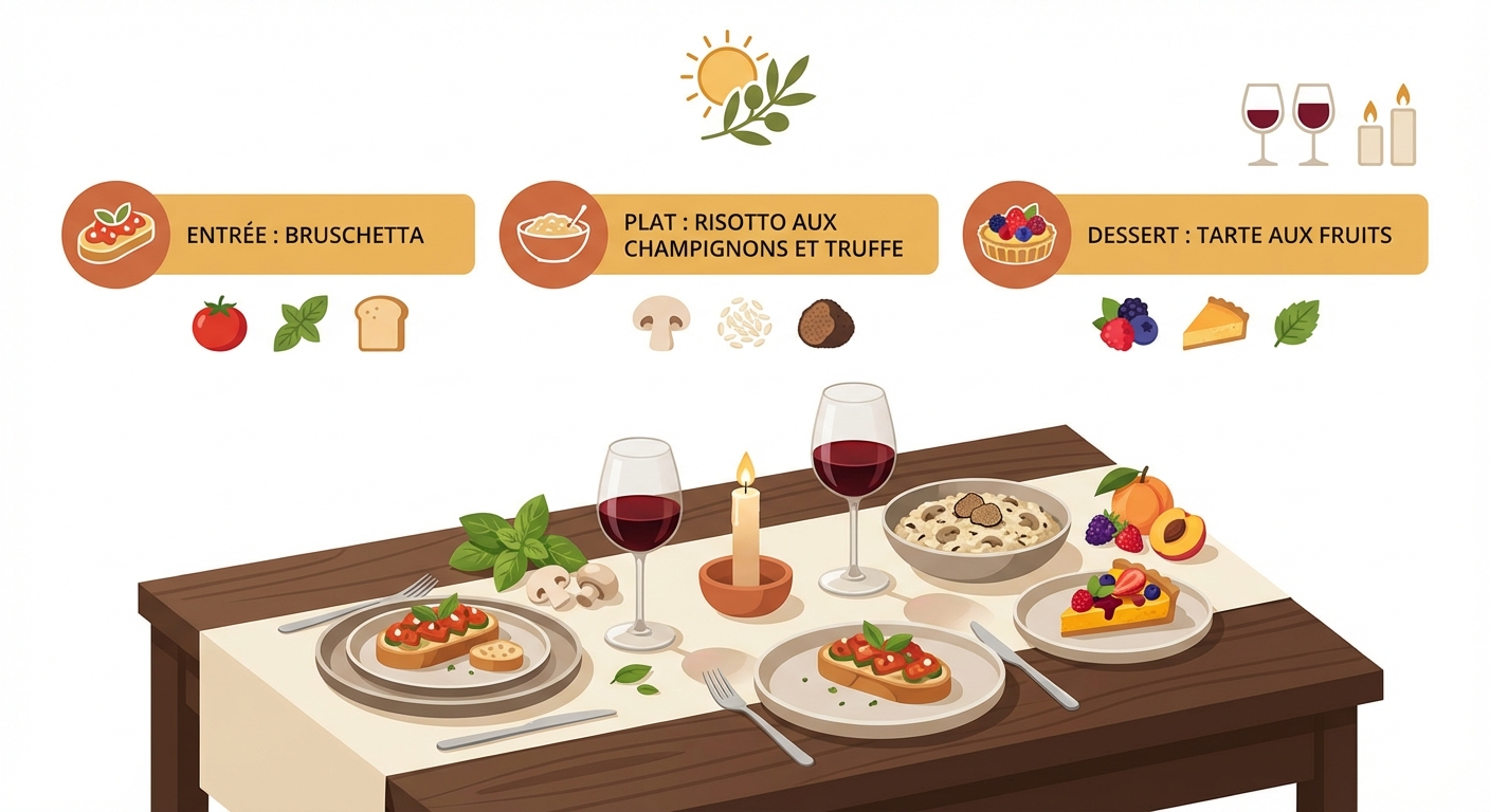 Menu végétarien complet pour recevoir : entrée, plat et dessert