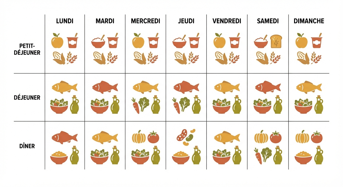 Planning hebdomadaire complet du régime méditerranéen : 7 jours de menus du petit-déjeuner au dîner