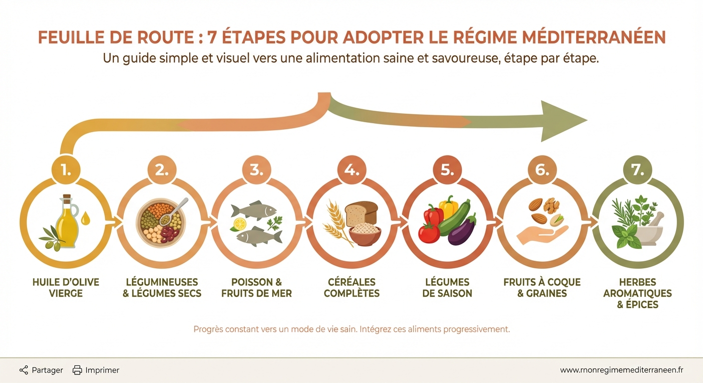 Feuille de route en 7 étapes pour commencer le régime méditerranéen progressivement