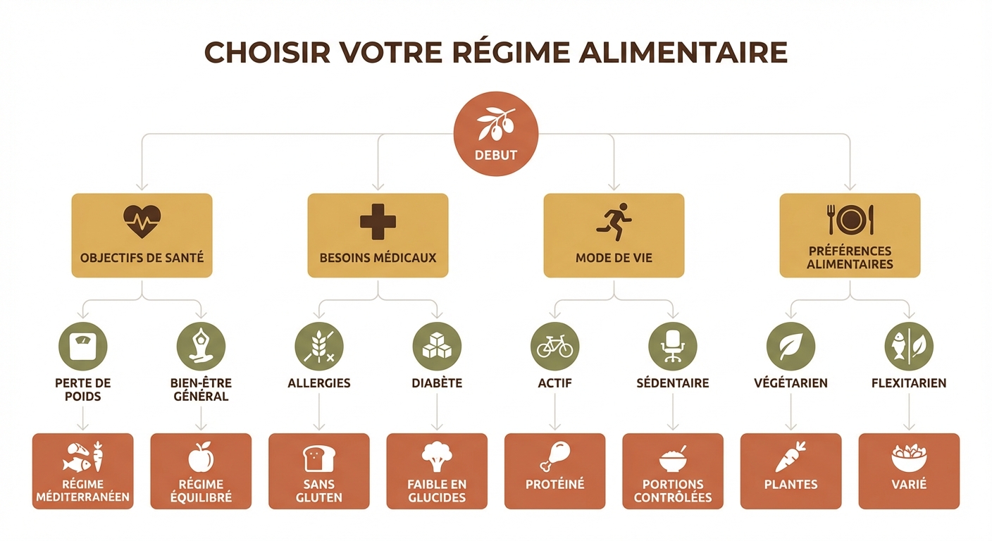 Arbre de décision pour choisir le régime alimentaire particulier adapté à son profil et ses objectifs