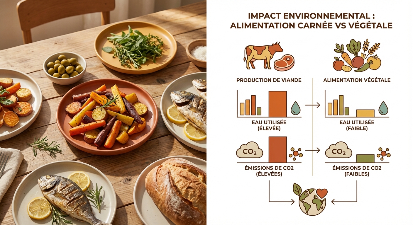 Comparaison de l'impact environnemental entre alimentation carnée et végétale