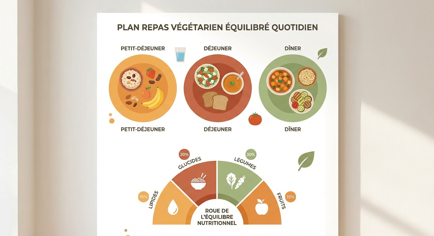 Exemple de journée alimentaire végétarienne équilibrée