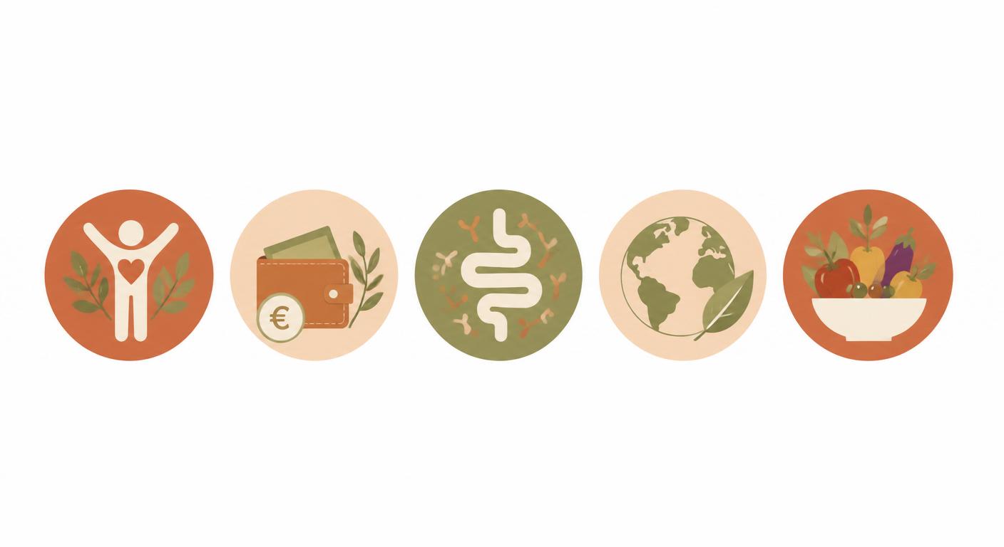 Infographie présentant les cinq bénéfices d'une journée sans viande par semaine