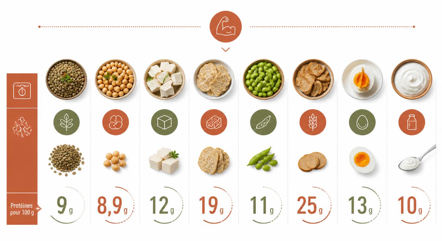 Infographie comparant les sources de protéines végétales par portion