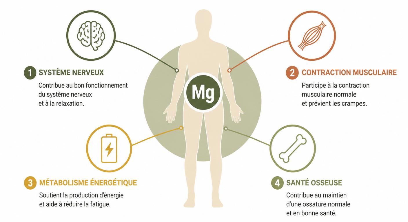 Infographie des 4 rôles du magnésium dans l'organisme